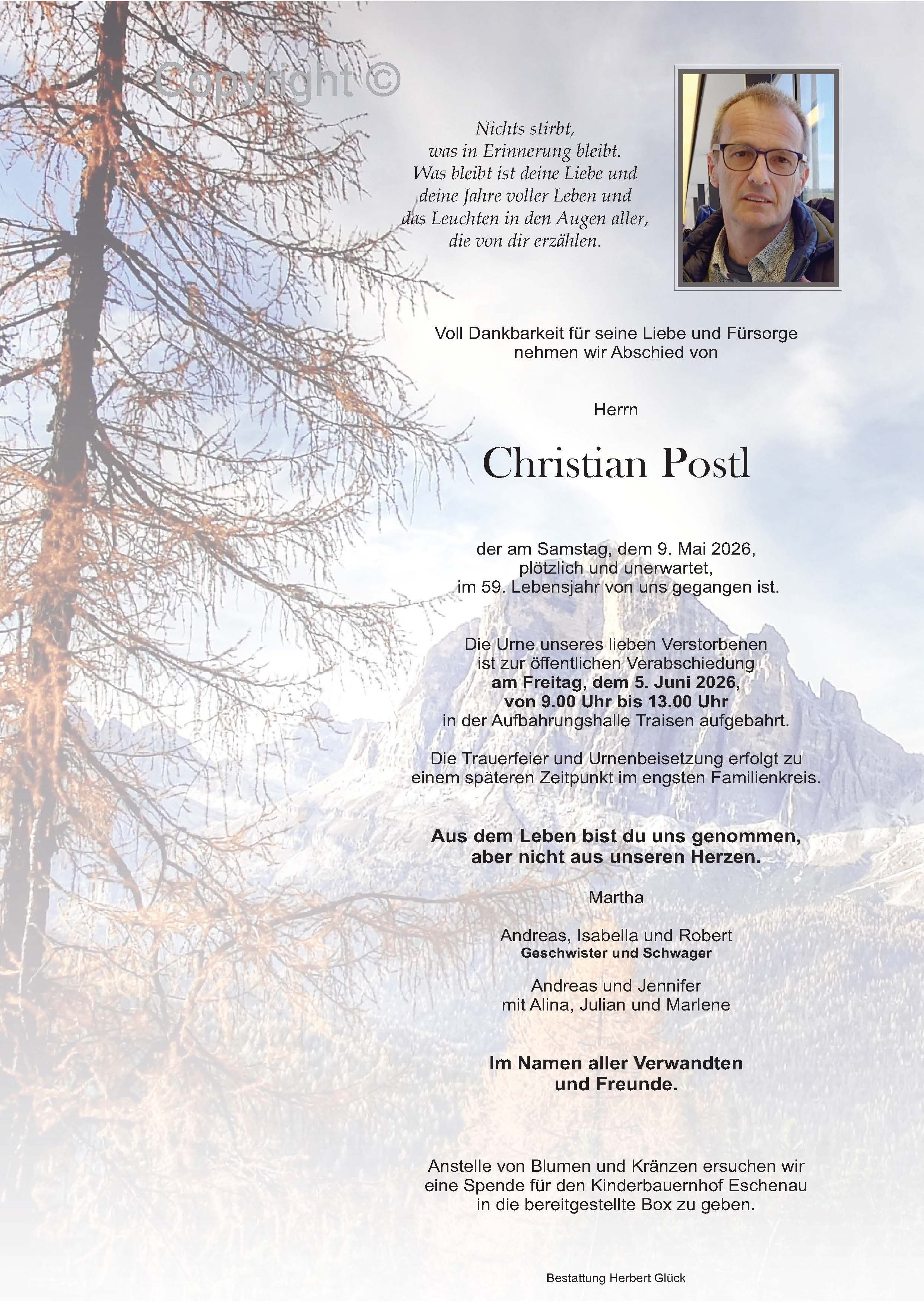 Sterbefall Christian Postl