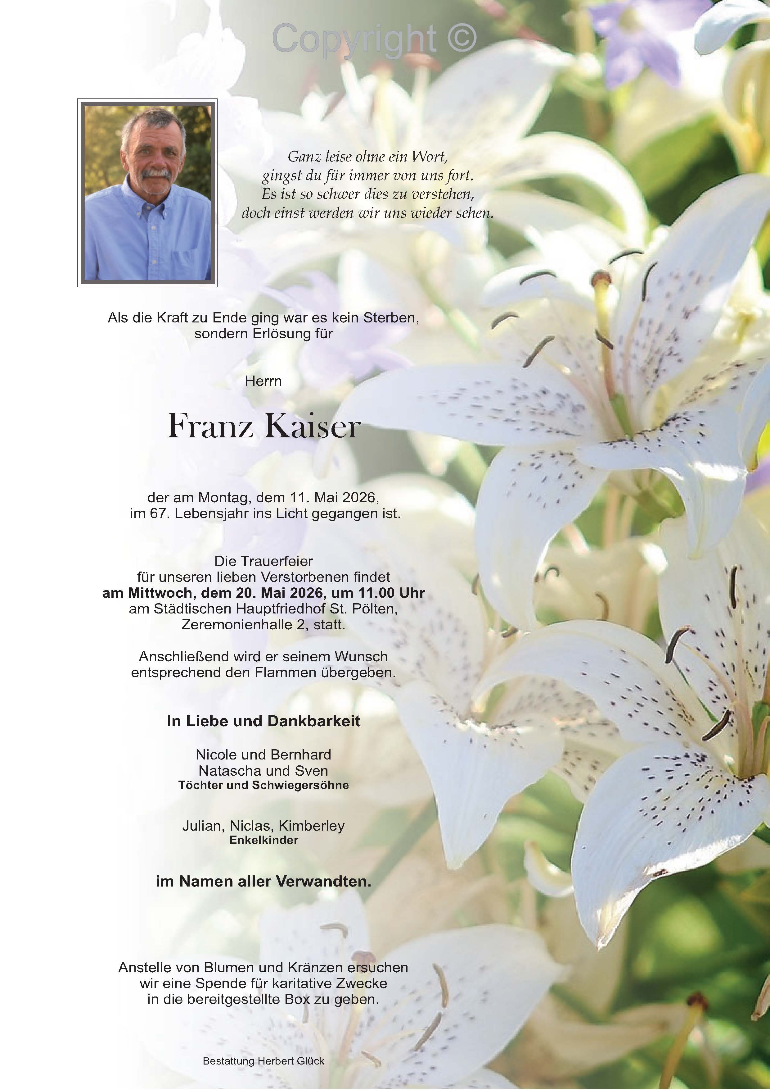 Sterbefall Franz Kaiser