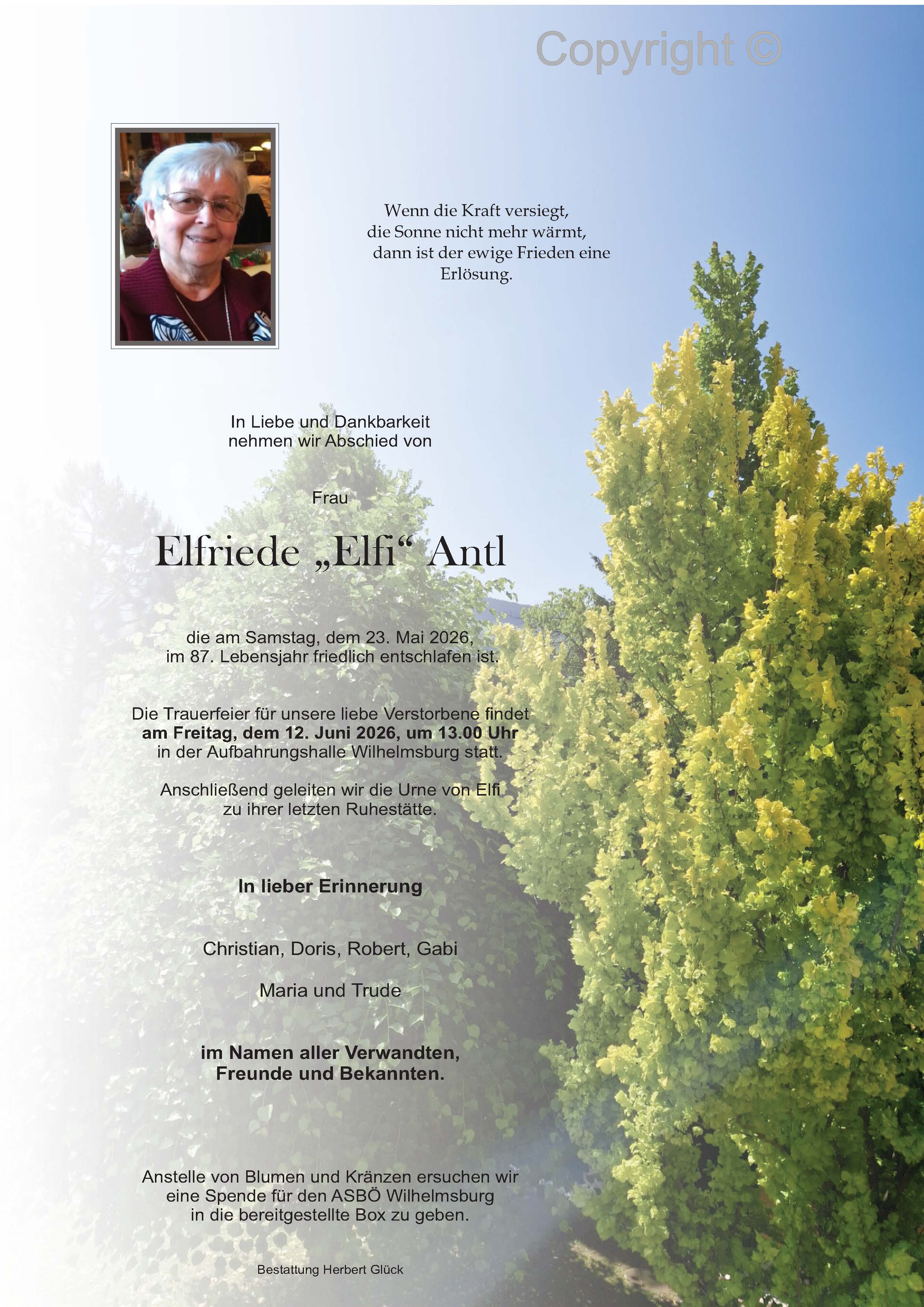 Sterbefall Elfriede Antl