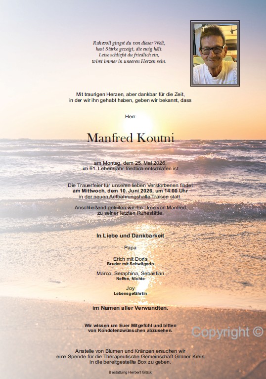 Sterbefall Manfred Koutni