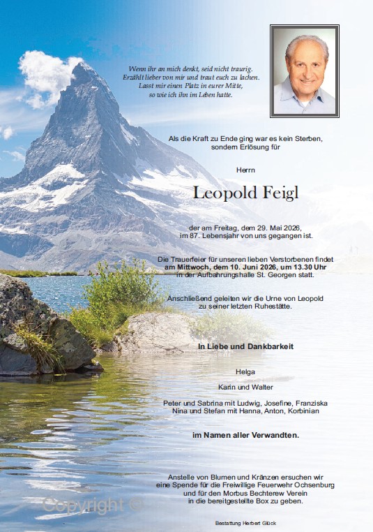 Sterbefall Leopold Feigl
