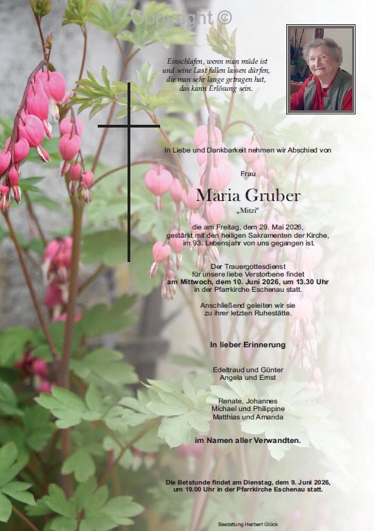 Sterbefall Maria Gruber