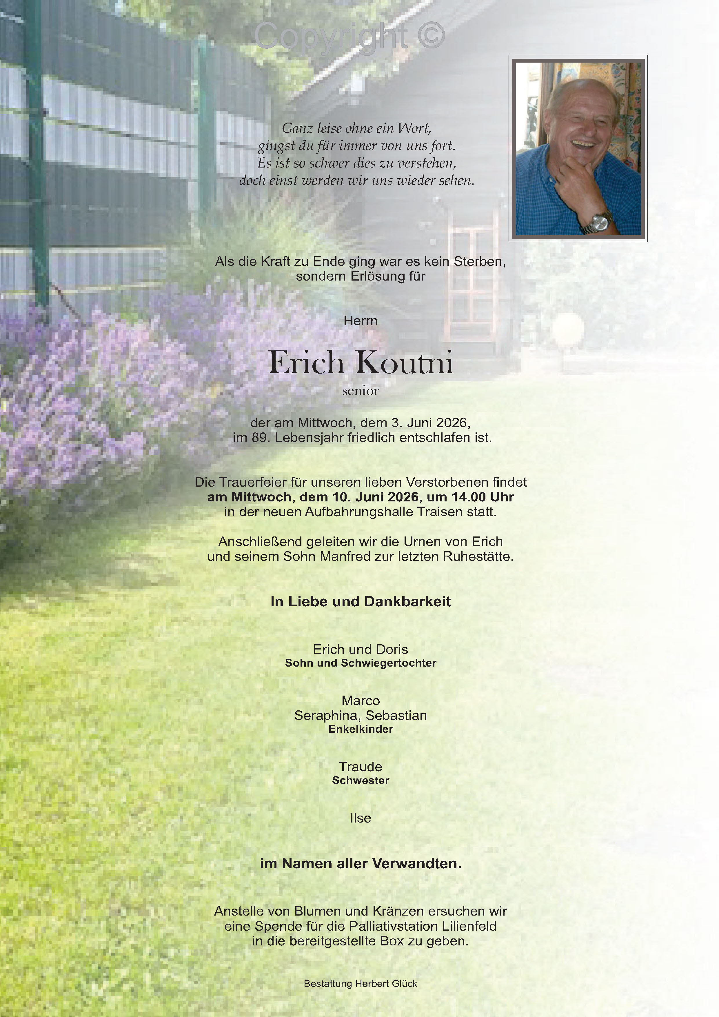 Sterbefall Erich Koutni
