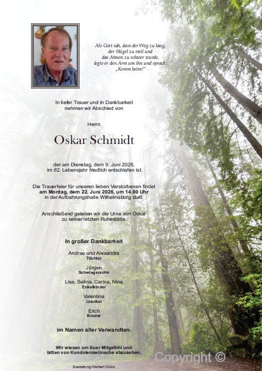 Sterbefall Oskar Schmidt
