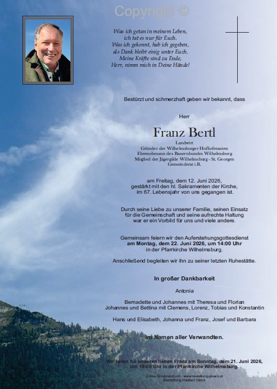 Sterbefall Franz Bertl