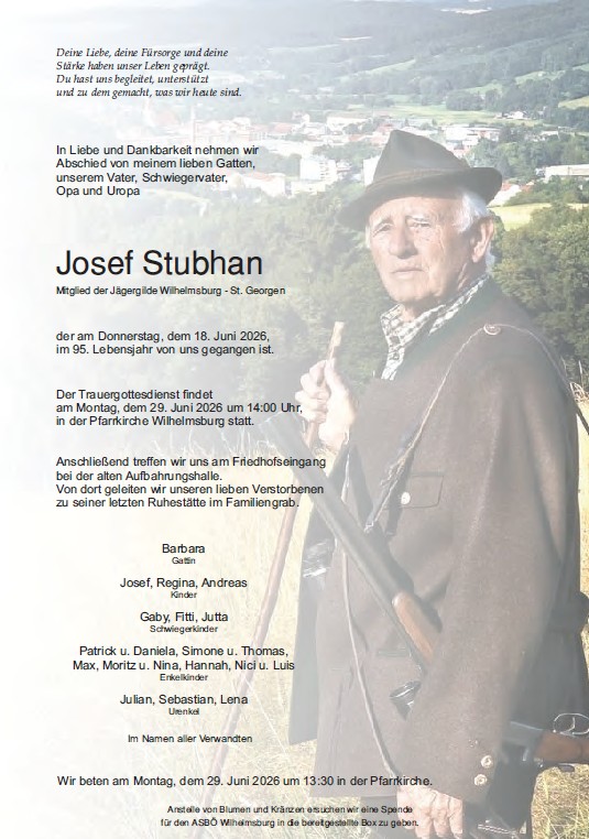 Sterbefall Josef Stubhan