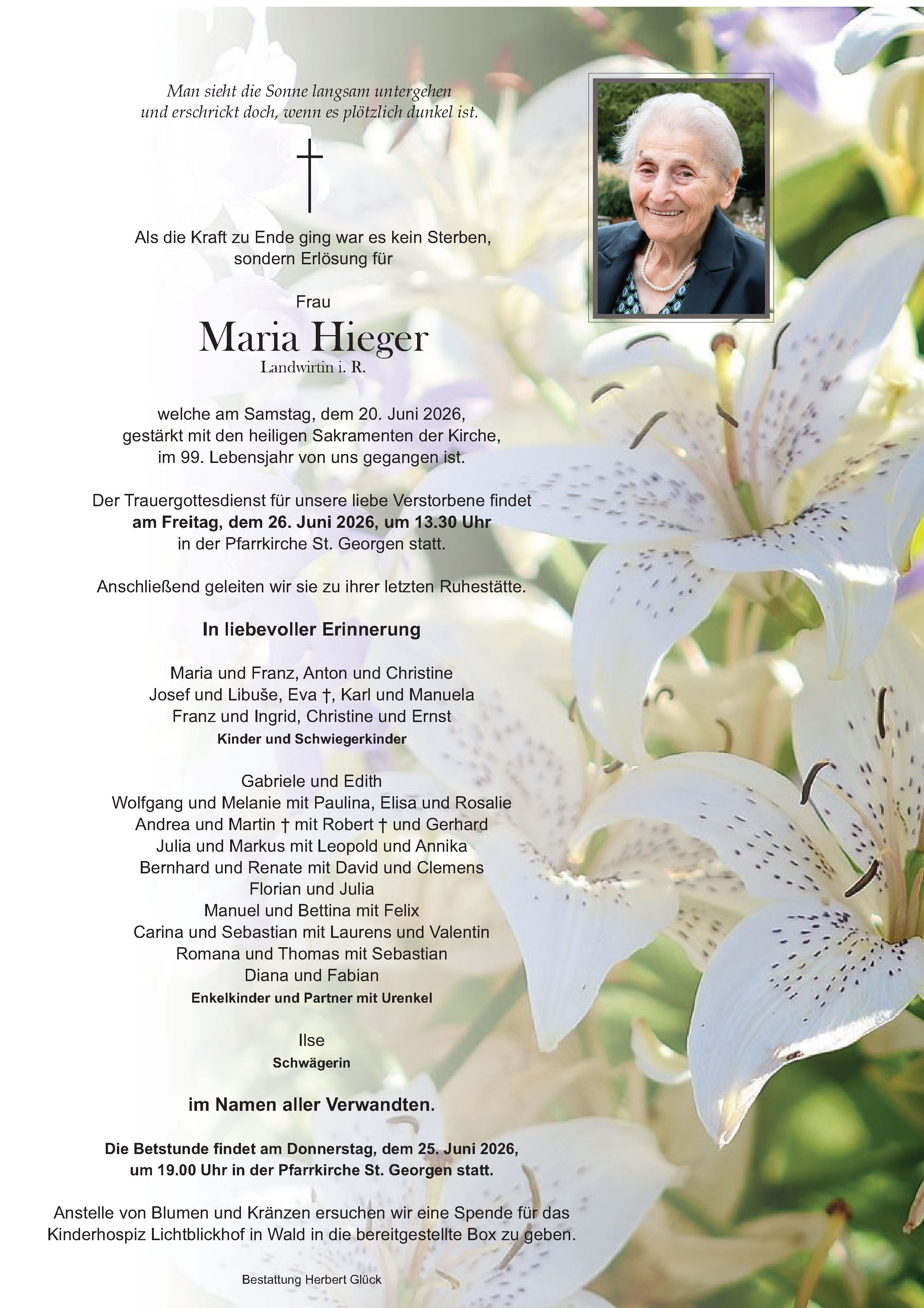 Sterbefall Maria Hieger