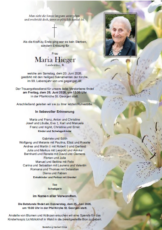 Sterbefall Maria Hieger