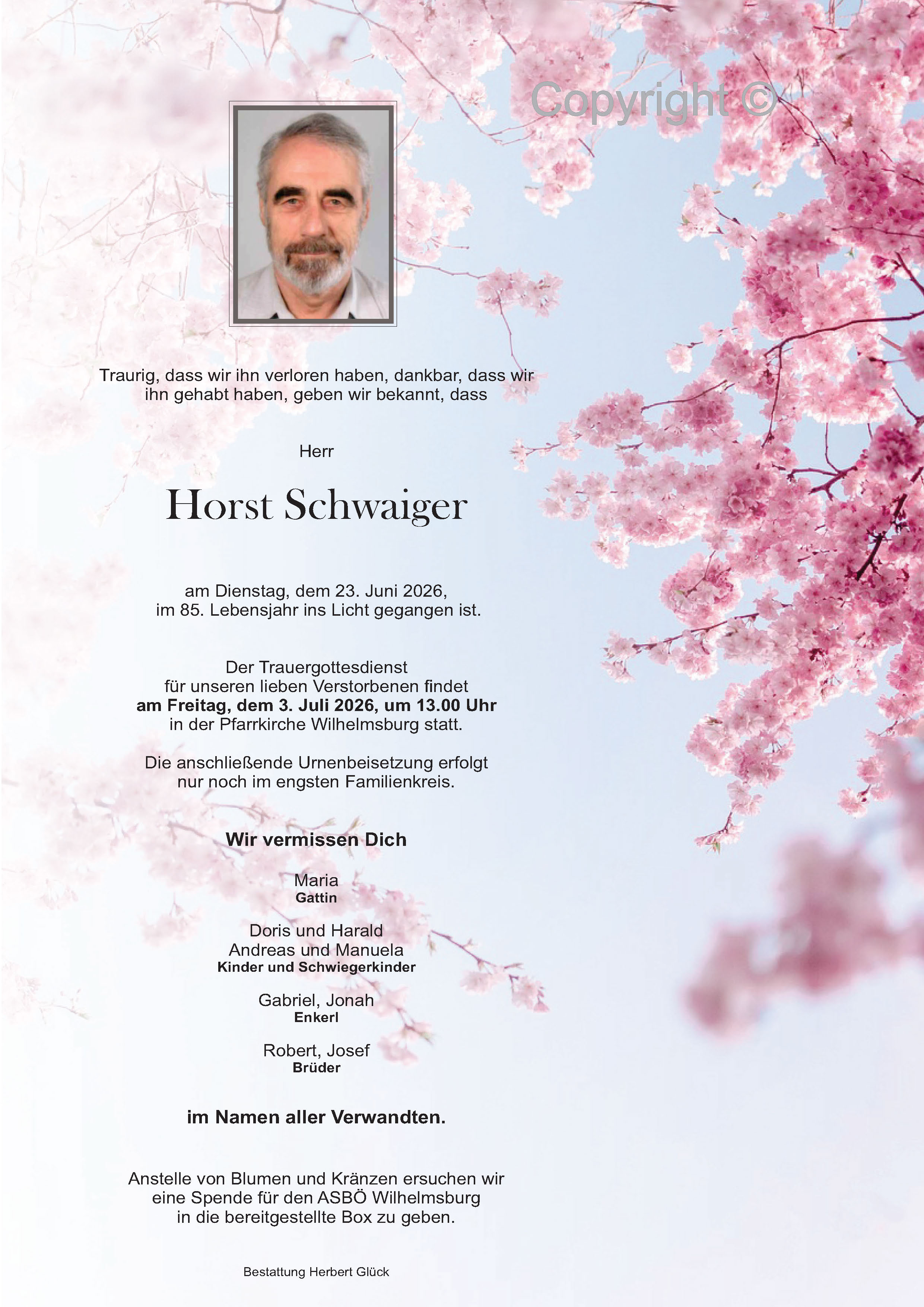Sterbefall Horst Schwaiger