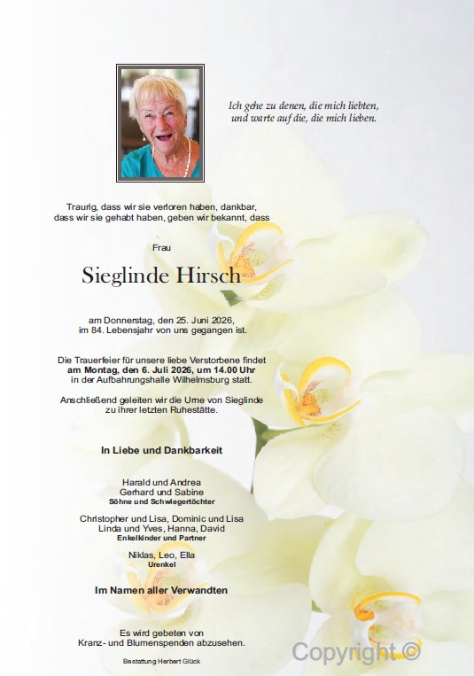 Sterbefall Sieglinde Hirsch