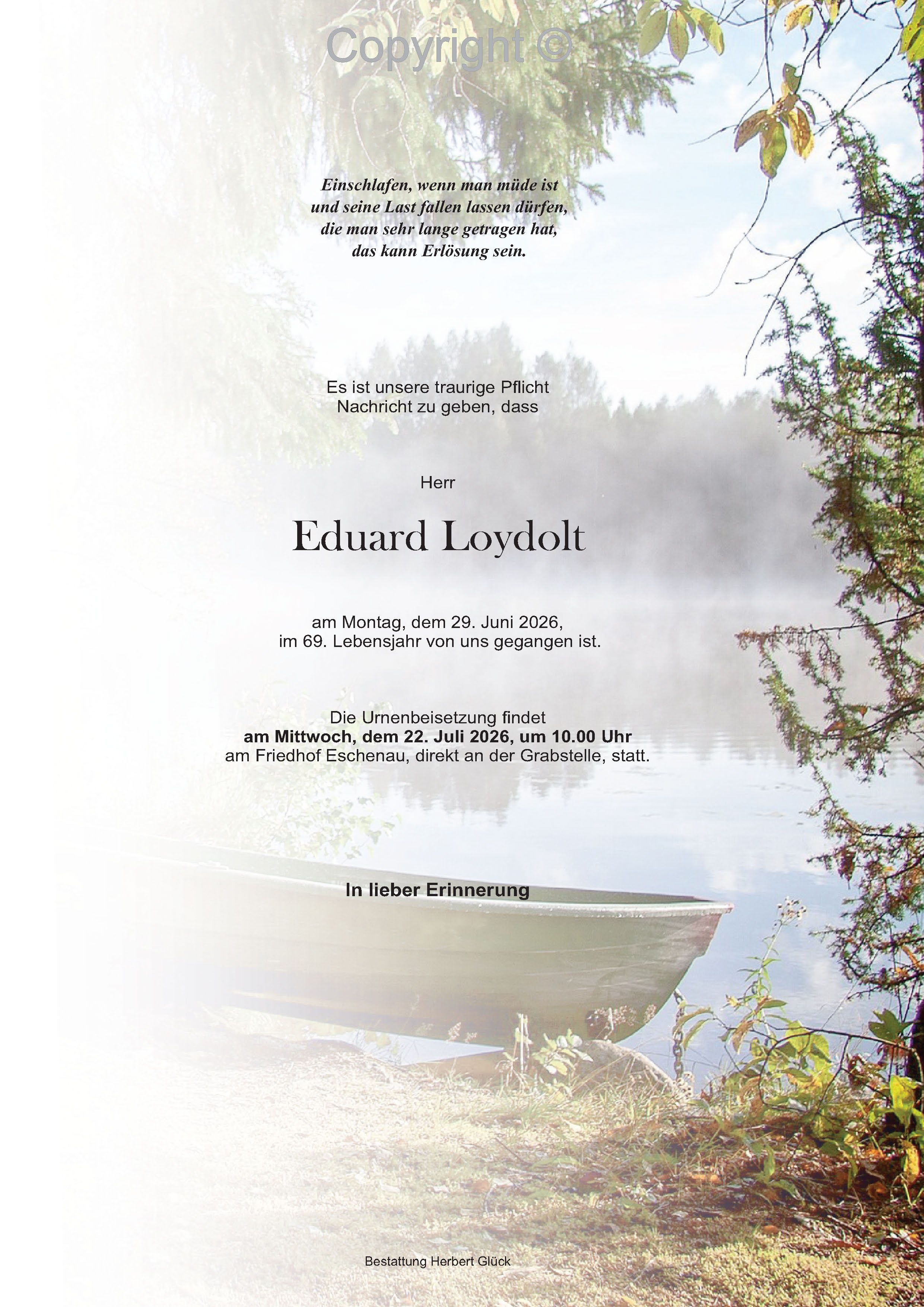 Sterbefall Eduard Loydolt