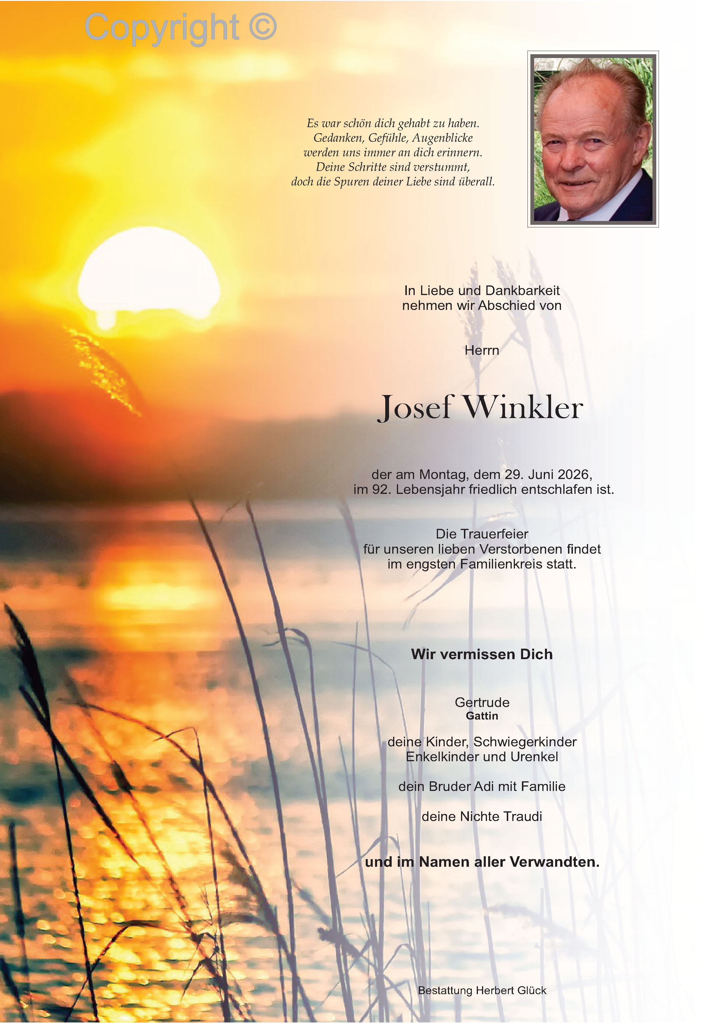 Sterbefall Josef Winkler