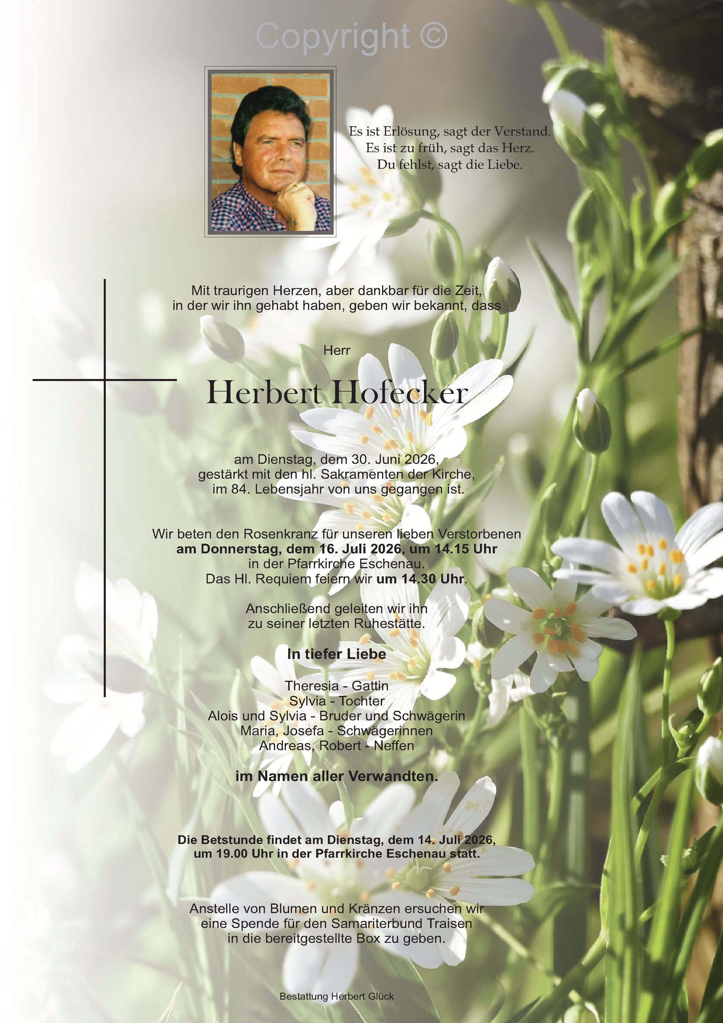 Sterbefall Herbert Hofecker