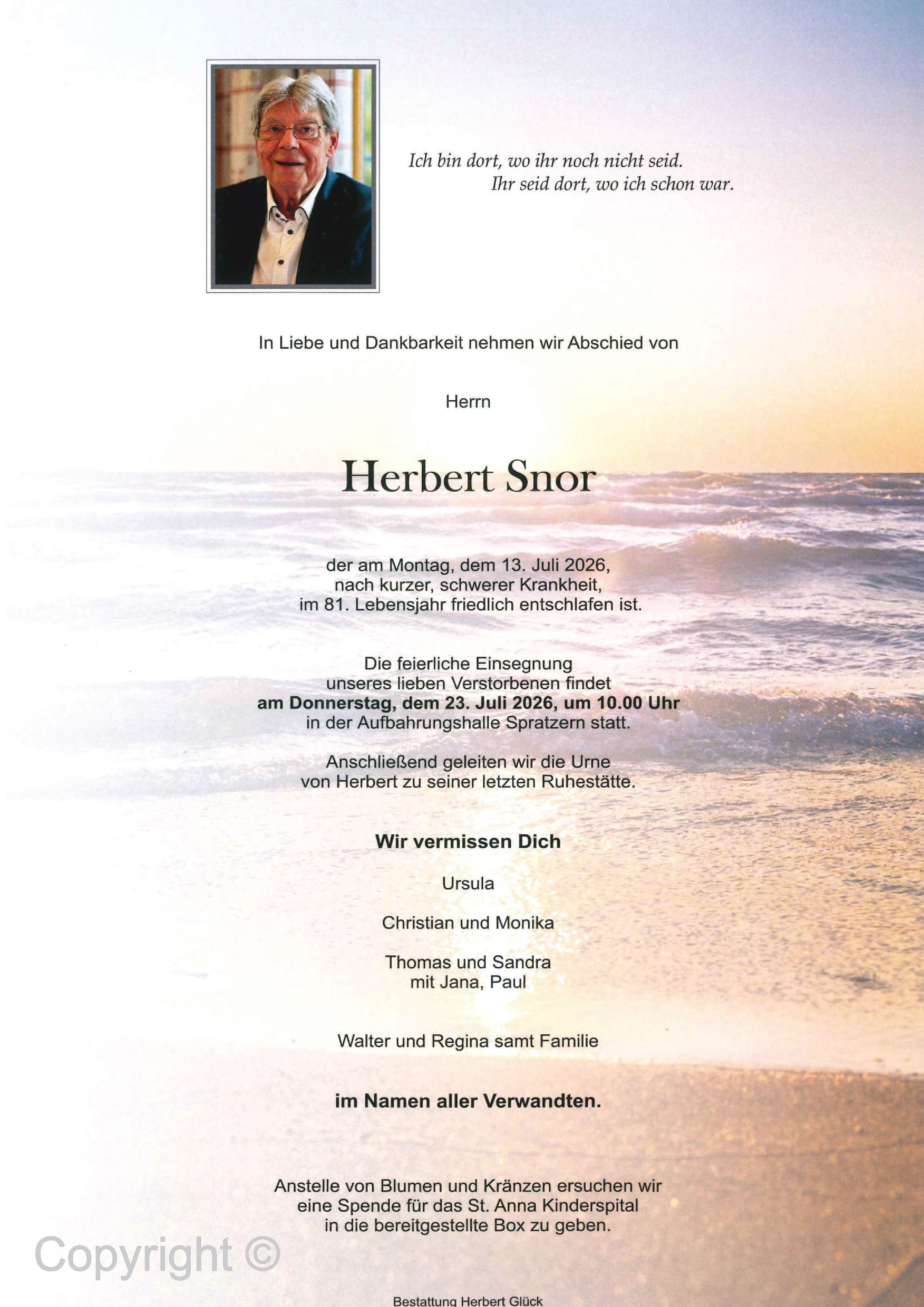Sterbefall Herbert Snor