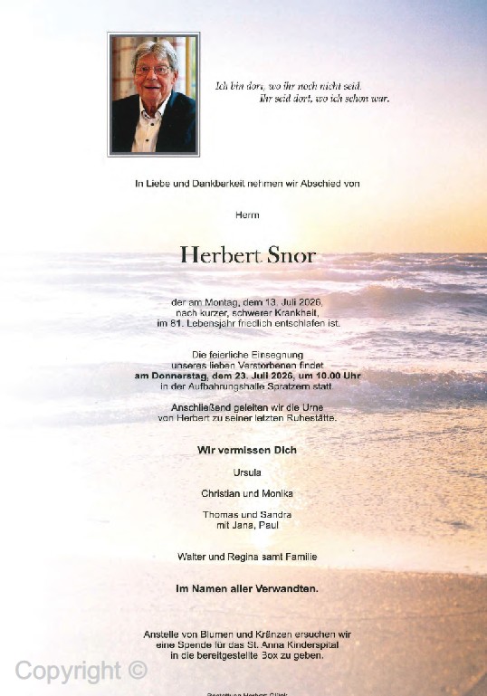 Sterbefall Herbert Snor