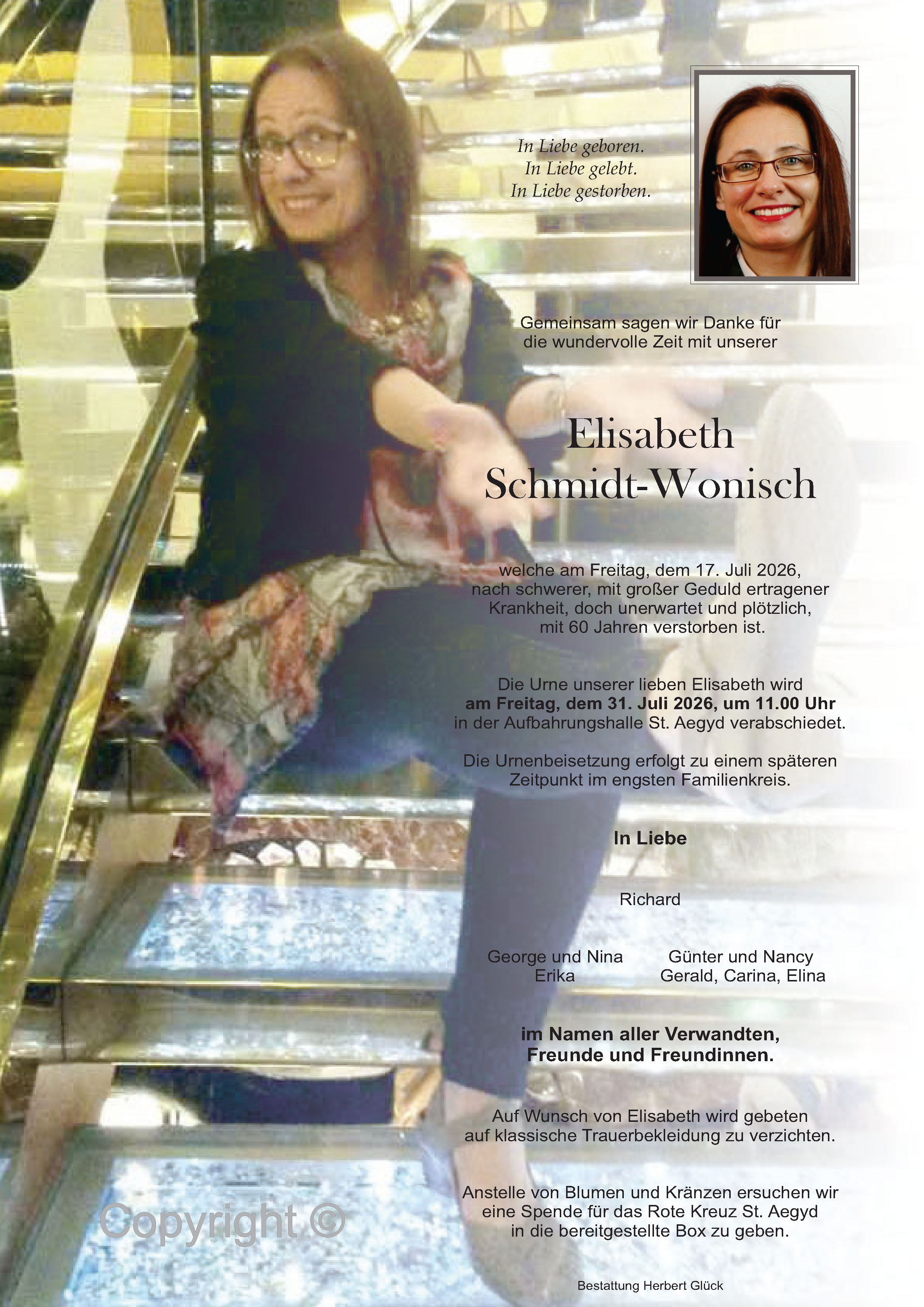 Sterbefall Elisabeth Schmidt-Wonisch