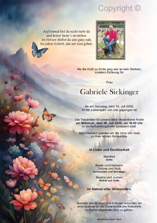 Sterbefall Gabriele Sickinger