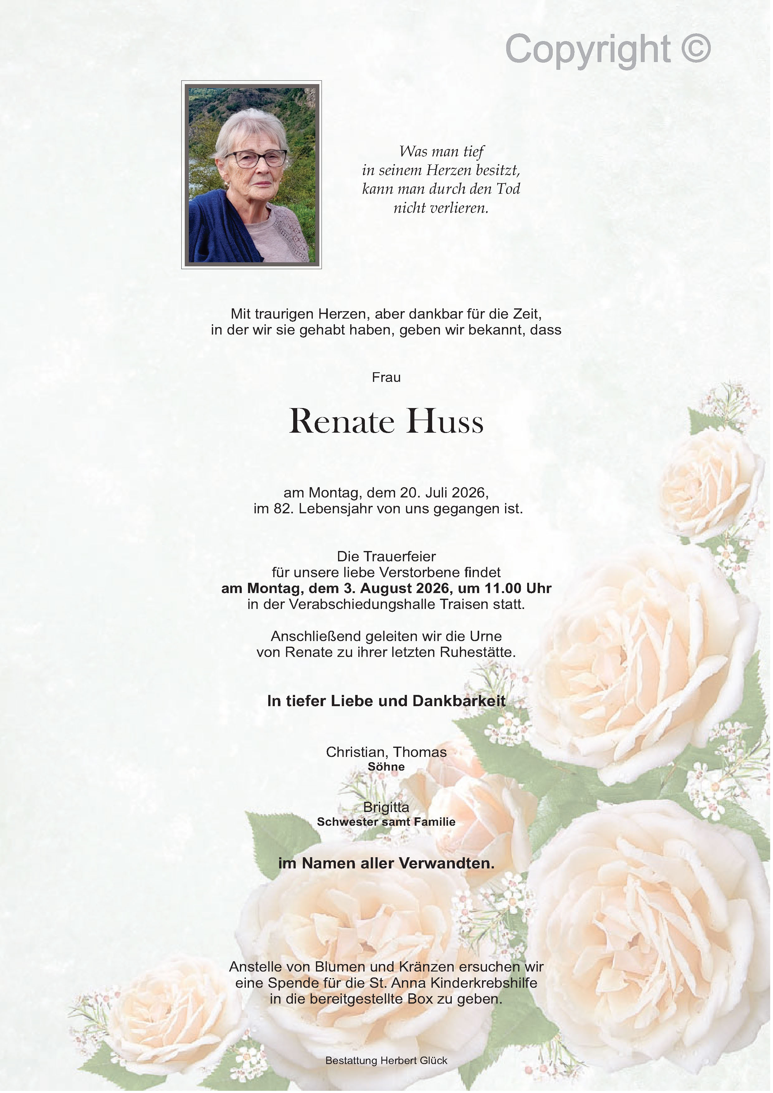 Sterbefall Renate Huss