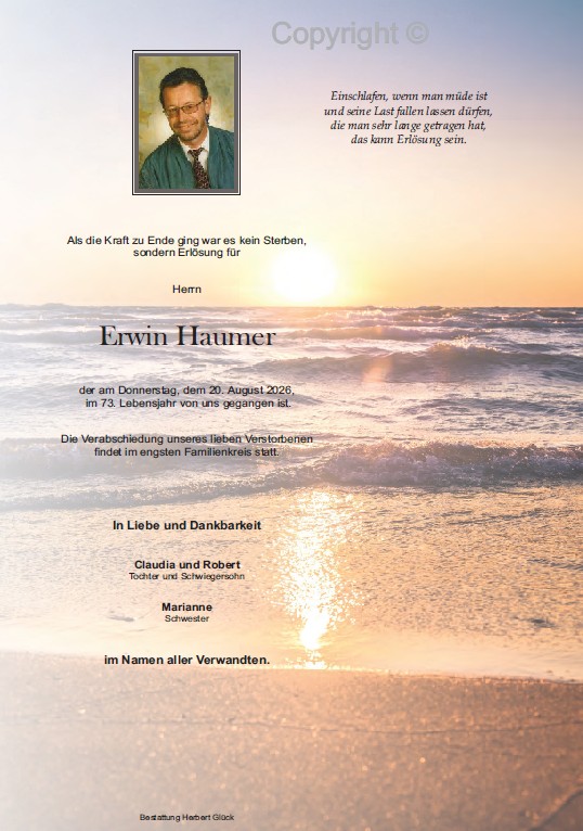 Sterbefall Erwin Haumer