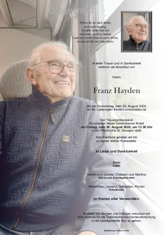 Sterbefall Franz Hayden
