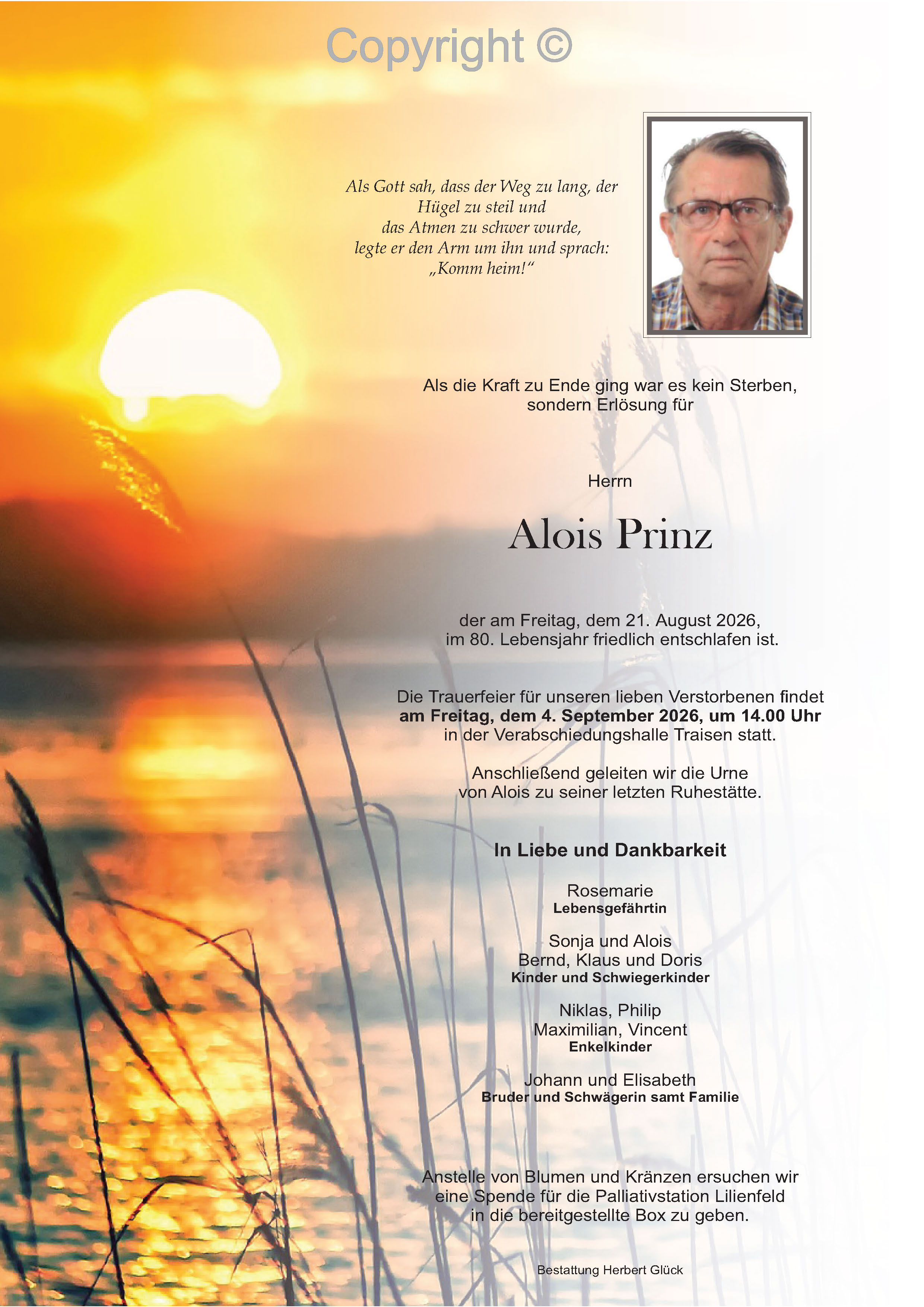 Sterbefall Alois Prinz