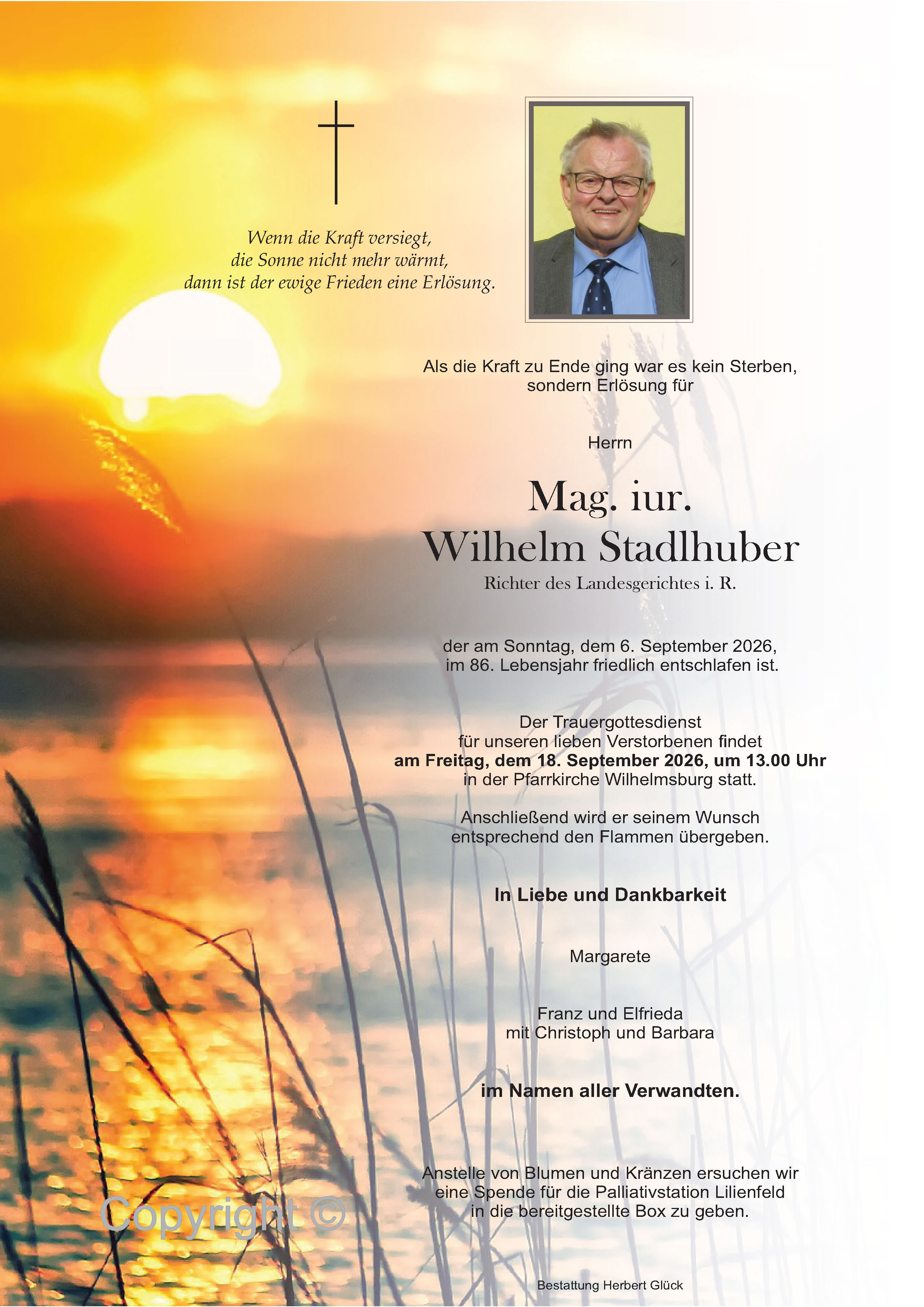 Sterbefall Wilhelm Stadlhuber