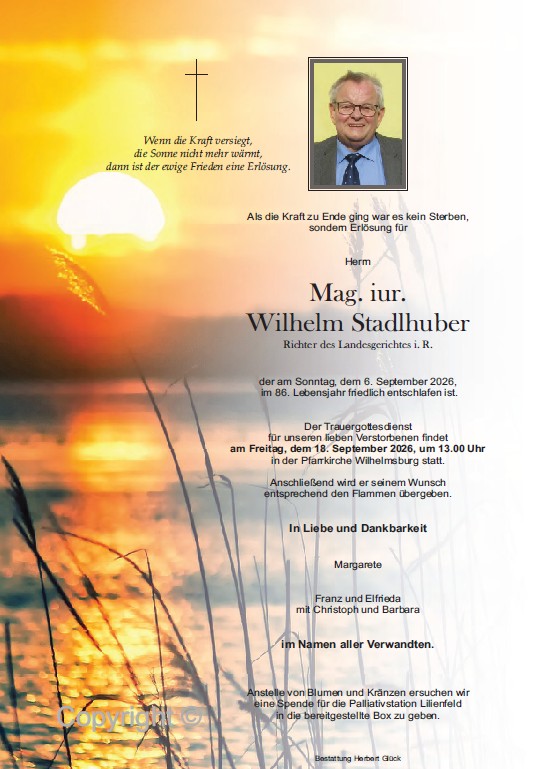 Sterbefall Wilhelm Stadlhuber
