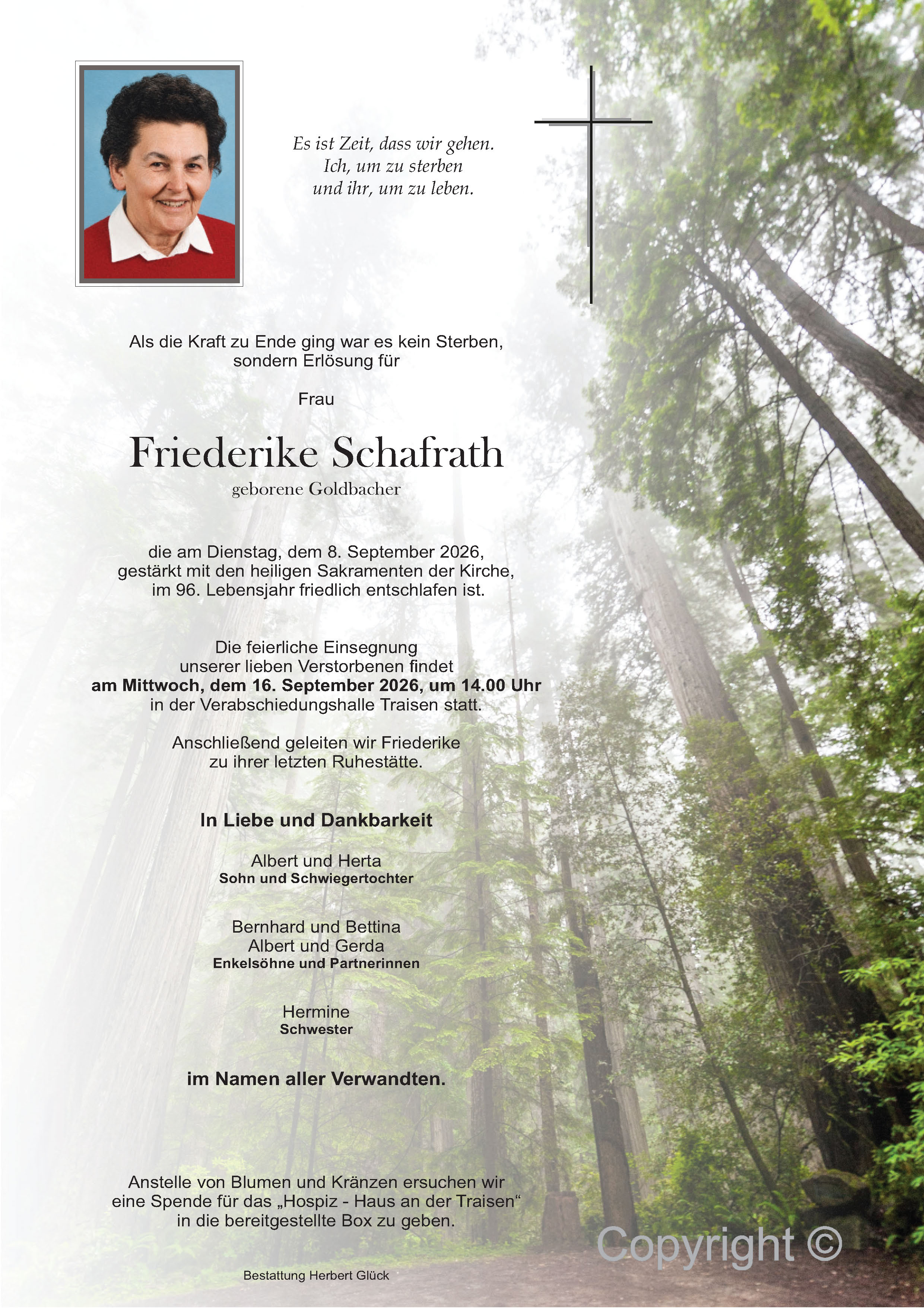 Sterbefall Friederike Schafrath