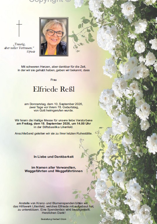 Sterbefall Elfriede Reßl