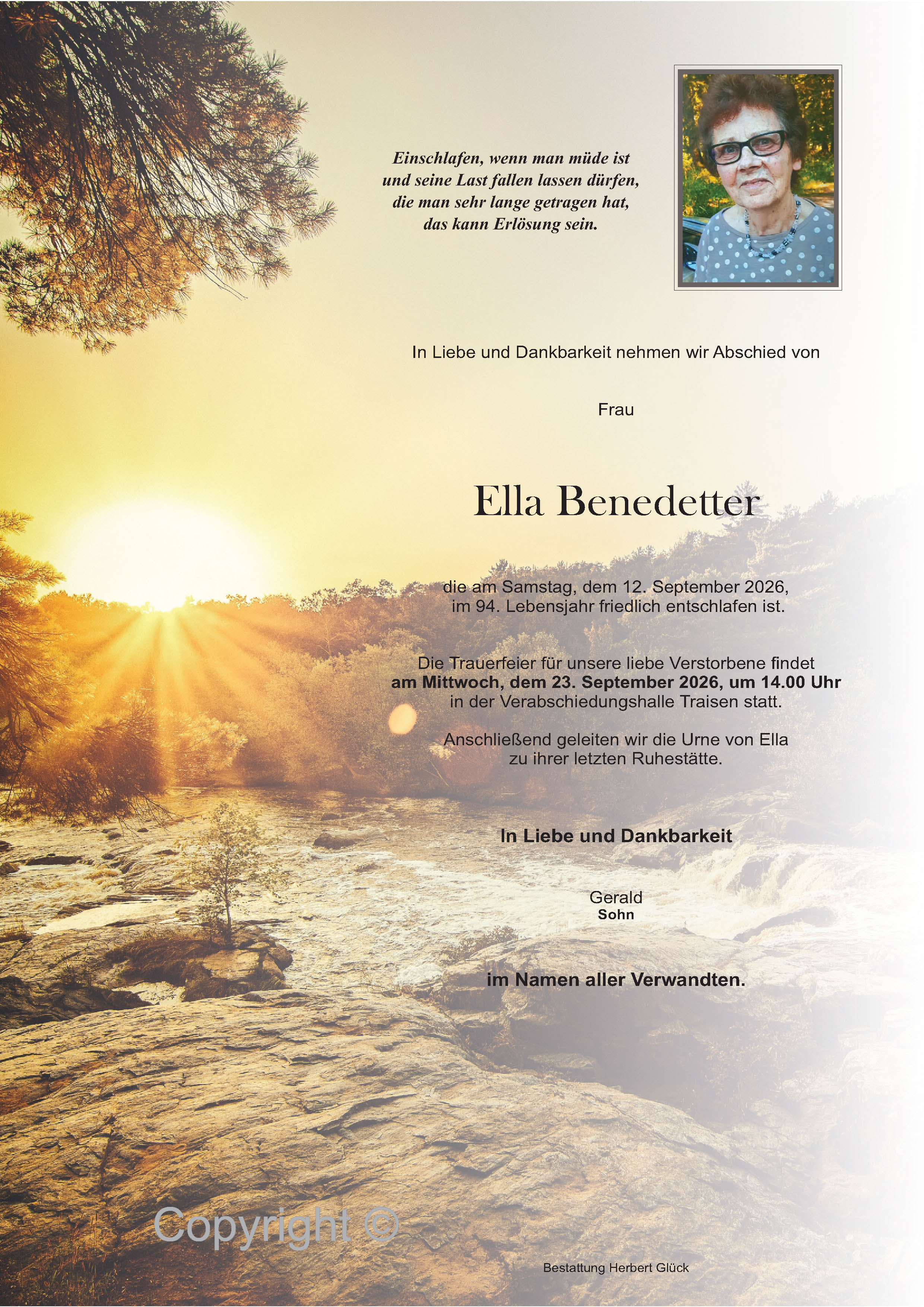 Sterbefall Ella Benedetter