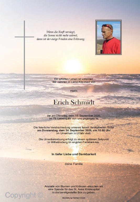Sterbefall Erich Schmidt