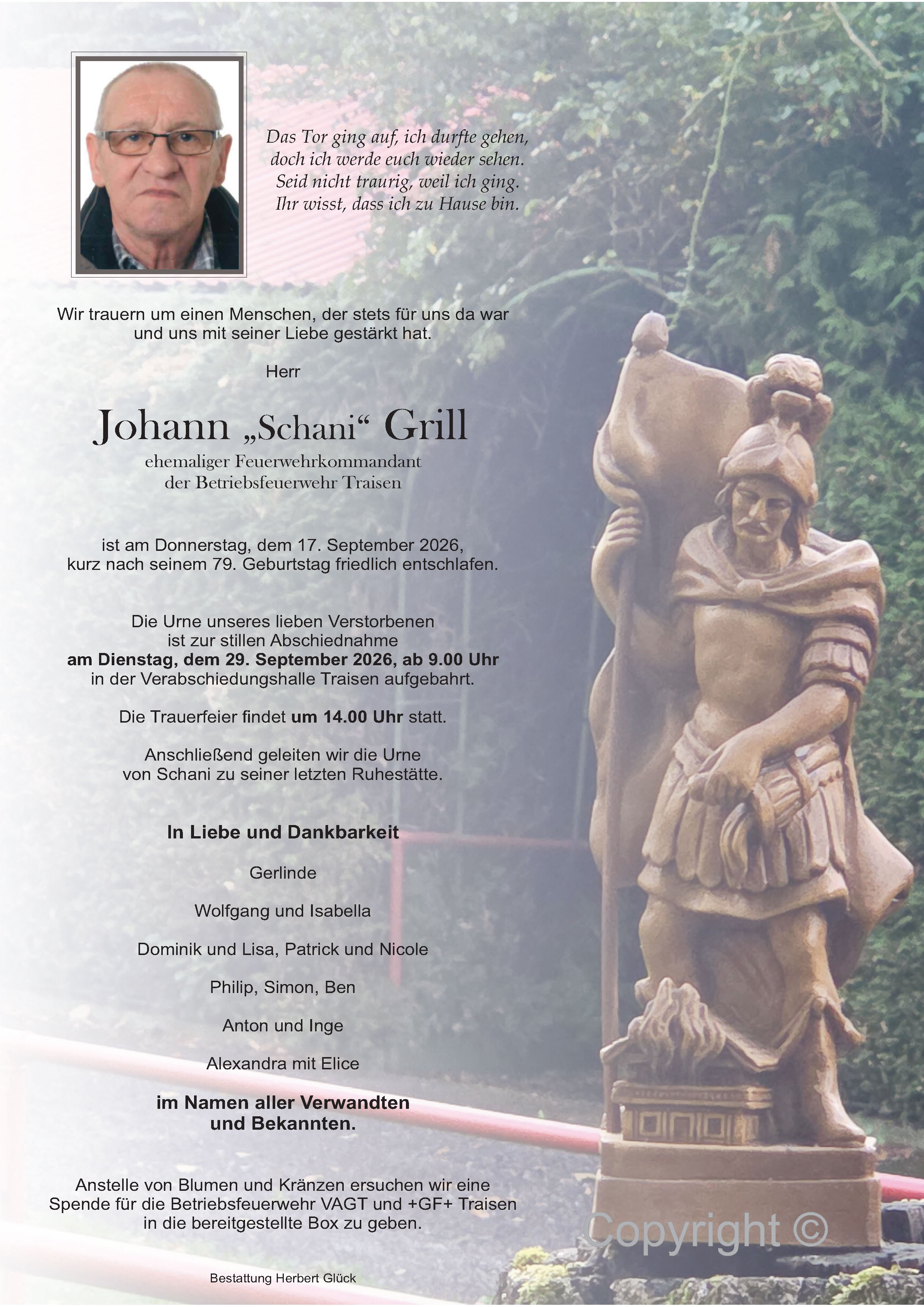 Sterbefall Johann Grill