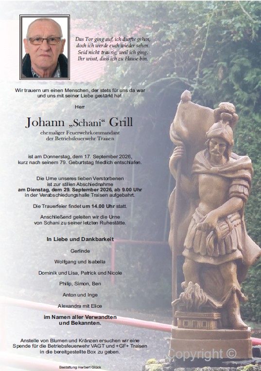 Sterbefall Johann Grill