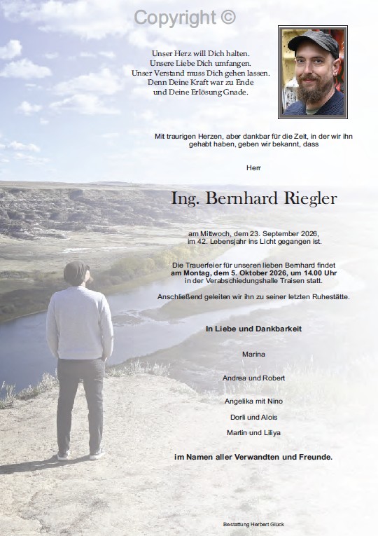 Sterbefall Bernhard Riegler