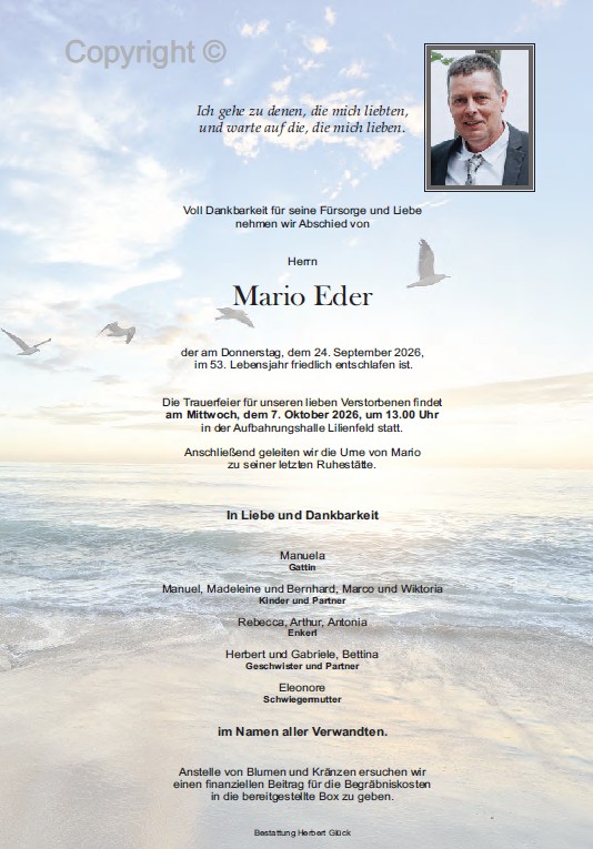 Sterbefall Mario Eder