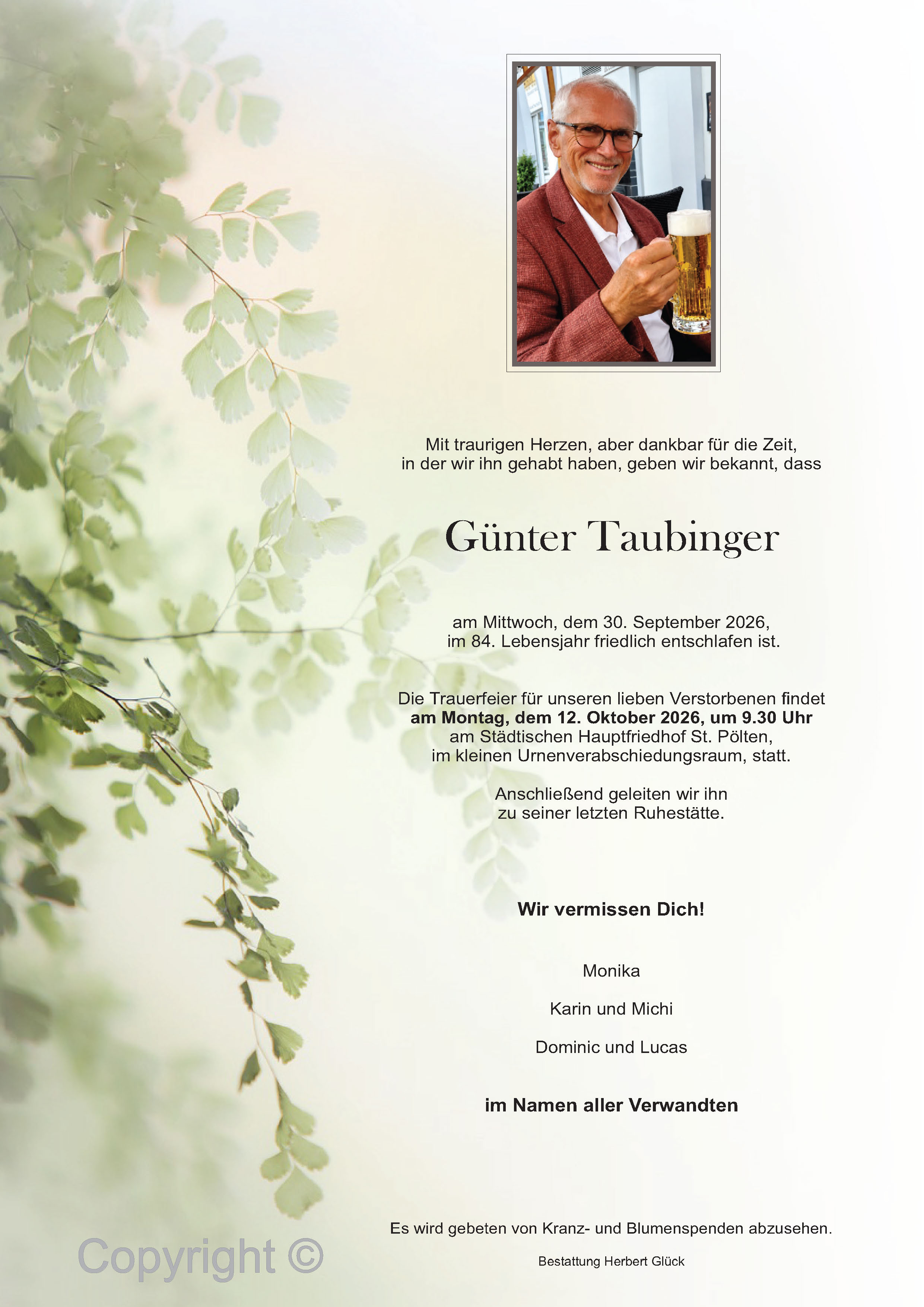 Sterbefall Günter Taubinger