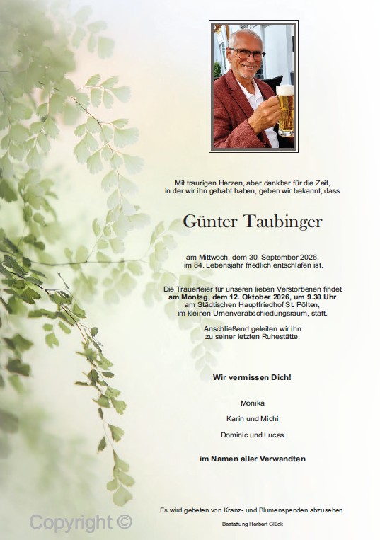 Sterbefall Günter Taubinger