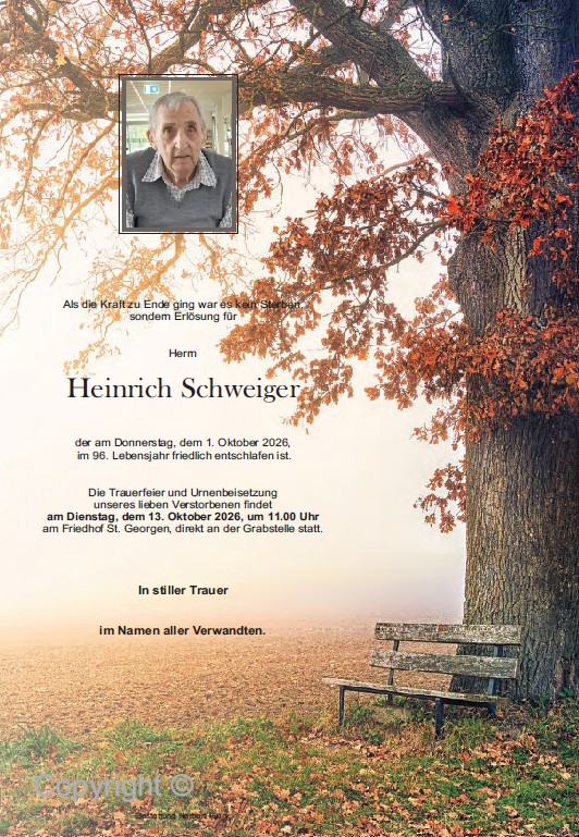 Sterbefall Heinrich Schweiger