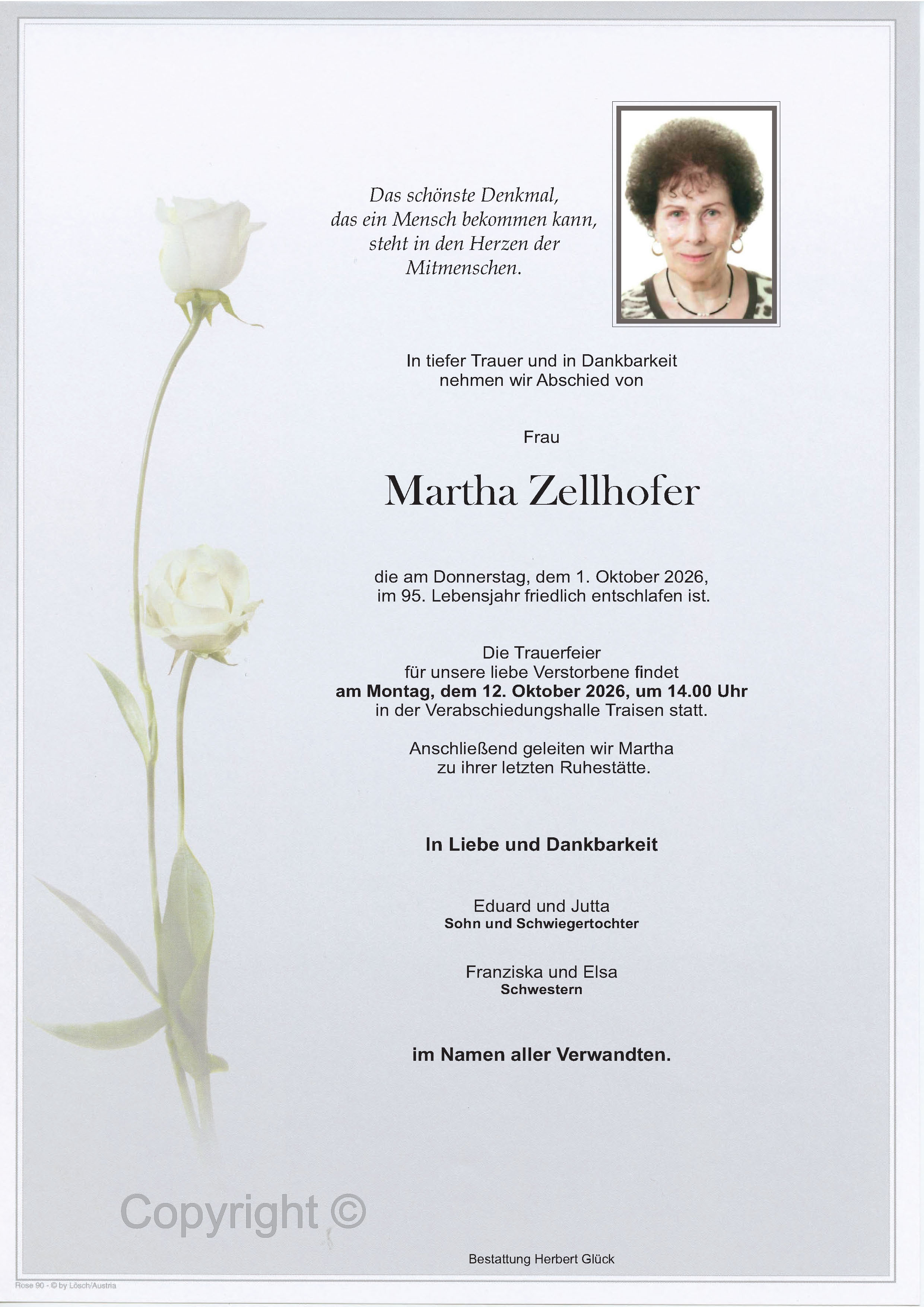 Sterbefall Martha Zellhofer