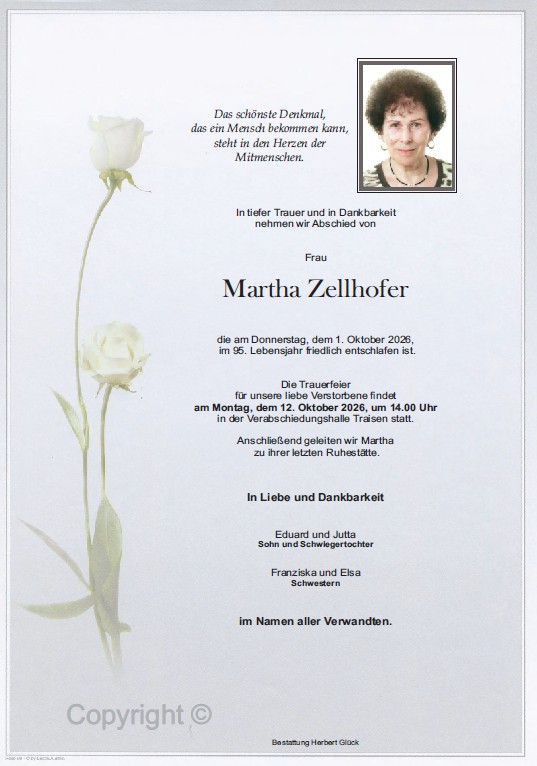 Sterbefall Martha Zellhofer