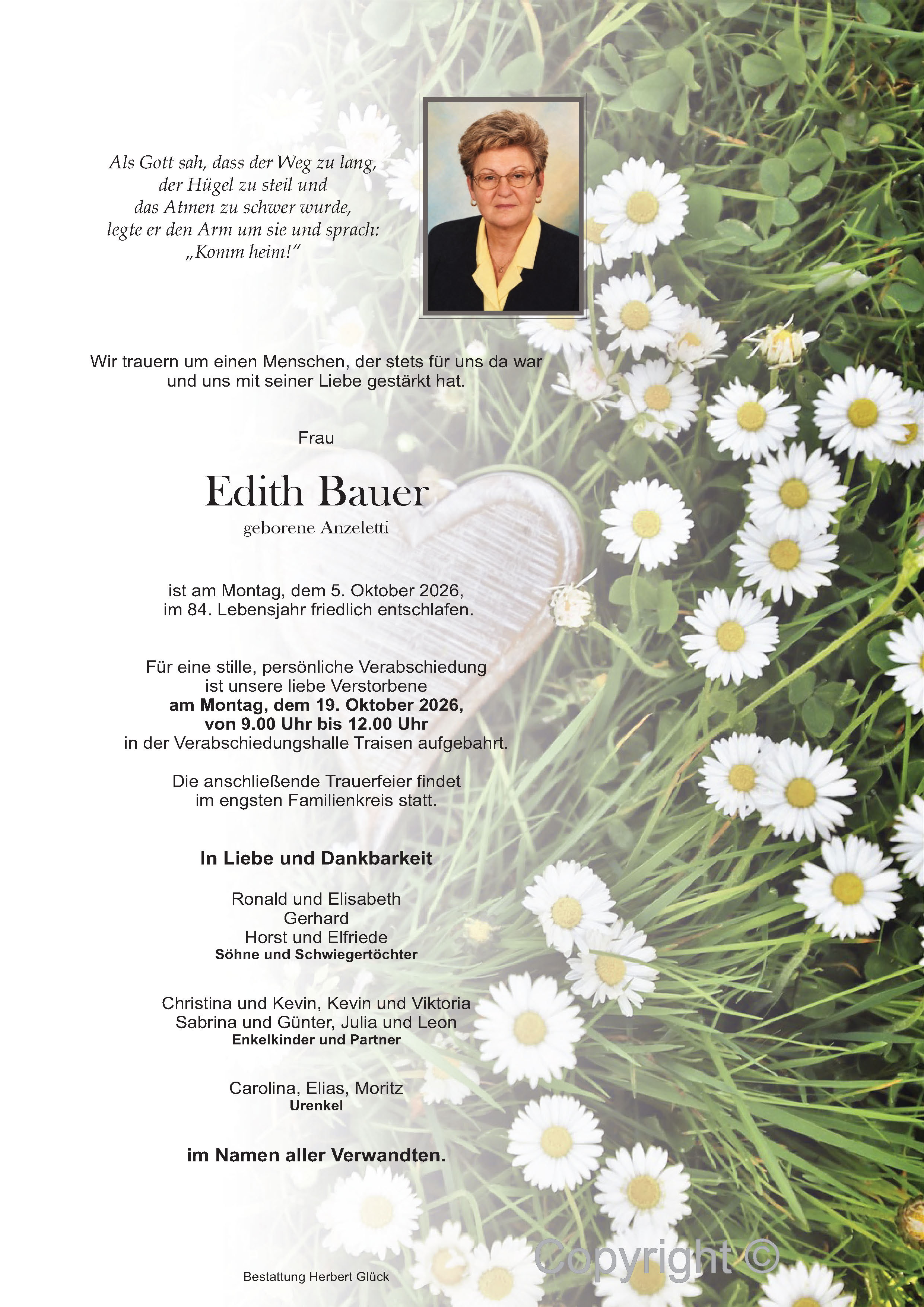 Sterbefall Edith Bauer