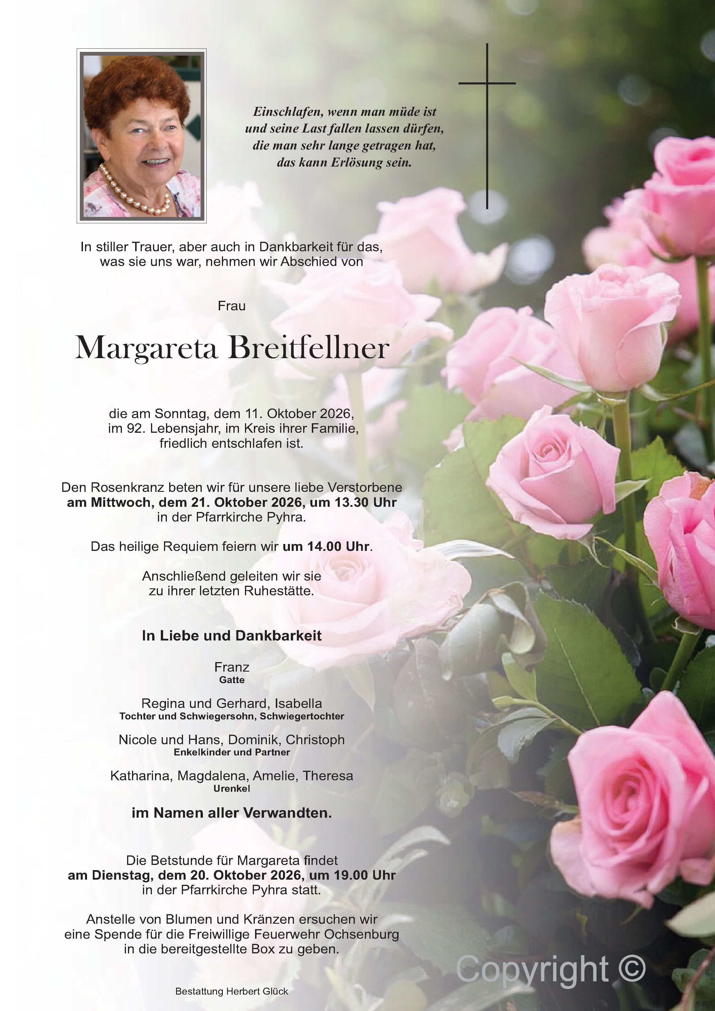 Sterbefall Margareta Breitfellner