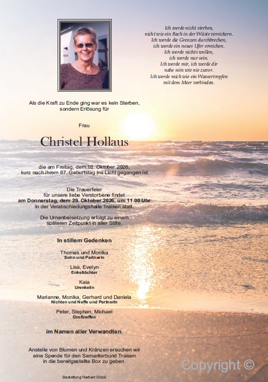 Sterbefall Christel Hollaus