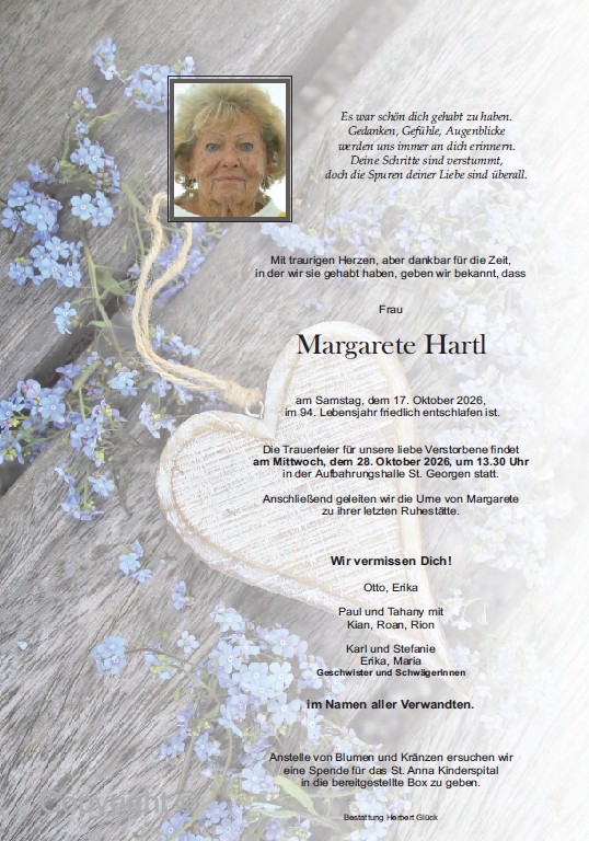 Sterbefall Margarete Hartl