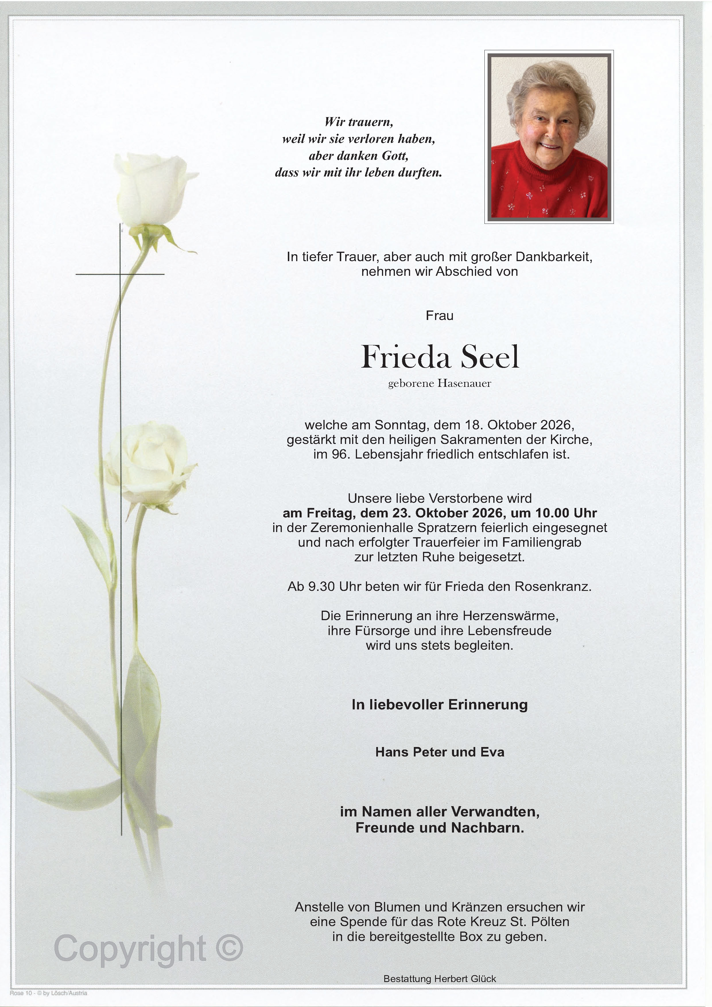 Sterbefall Frieda Seel