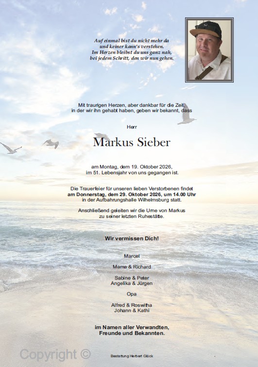 Sterbefall Markus Sieber