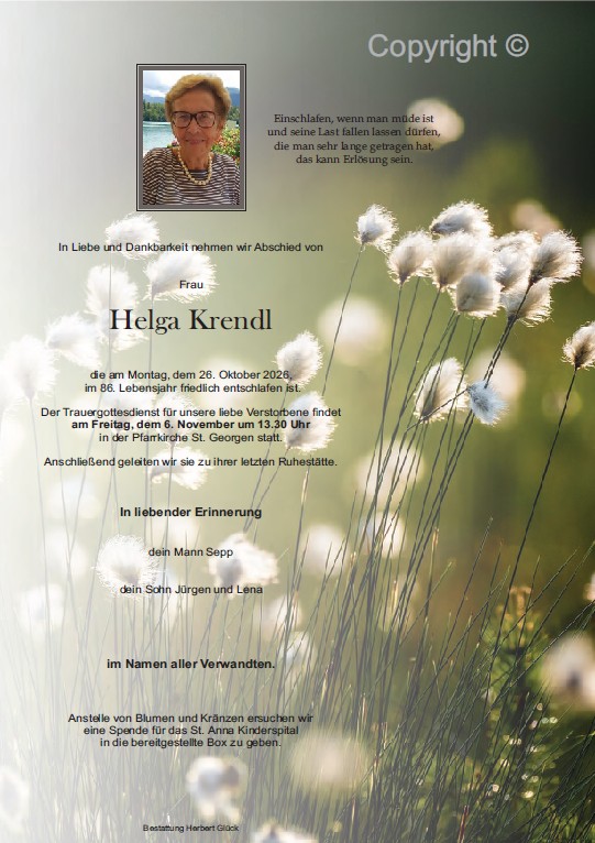 Sterbefall Helga Krendl